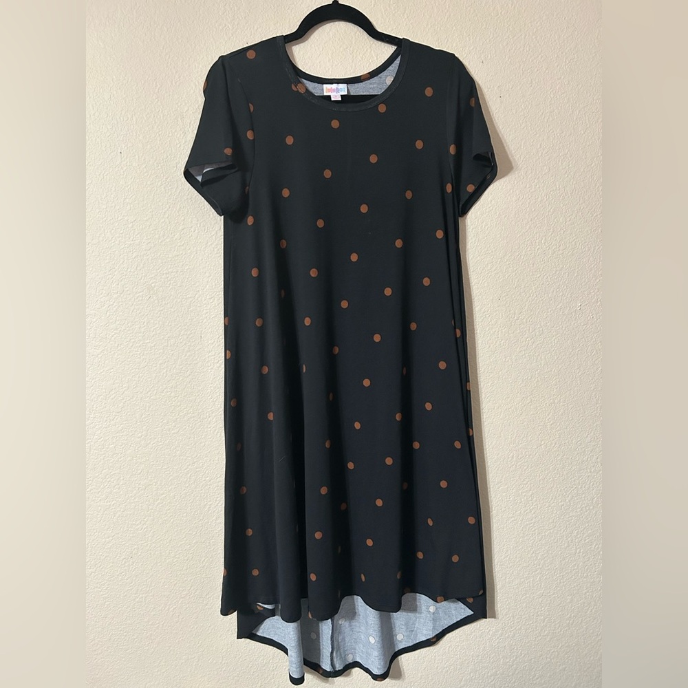 LulaRoe Small Carly Black with Brown Polka Dots